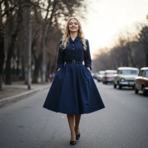 1950s blonde woman in puddle skirt