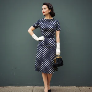 a stylish woman in a 1950s polka dot outfit